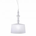 Lampada a Sospensione in Ceramica Bianca Paralume in Lino Corto Design - Cadabra
