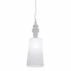 Lampada a Sospensione in Ceramica Bianca Paralume in Lino Lungo Design - Cadabra Viadurini
