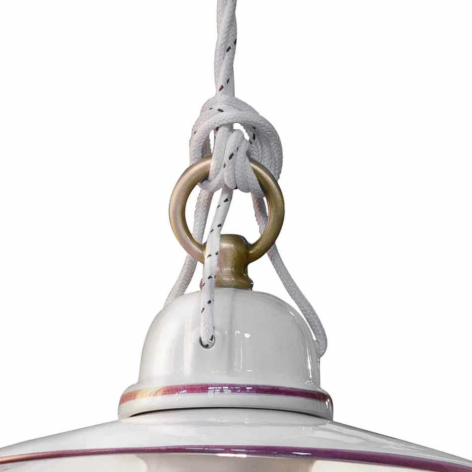 Lampada a Sospensione in Ceramica Dipinta a Mano e Ferro Design - Asti Viadurini