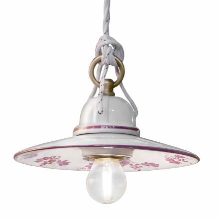 Lampada a Sospensione in Ceramica Dipinta a Mano e Ferro Design - Asti Viadurini