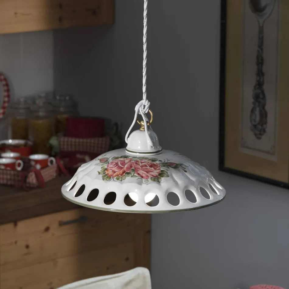 Lampada a Sospensione in Ceramica Fatta a Mano con Passanastri - Napoli Viadurini