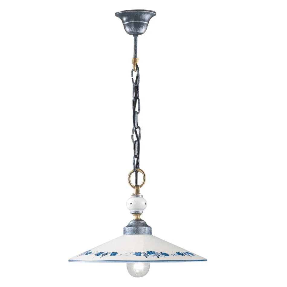 Lampada a Sospensione in Ceramica Fatta a Mano e Ferro Vintage - Asti Viadurini