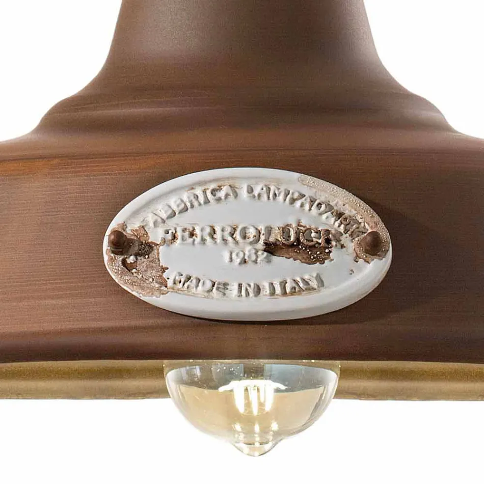 Lampada a sospensione in ferro anticato e ceramica Teresa Ferroluce Viadurini