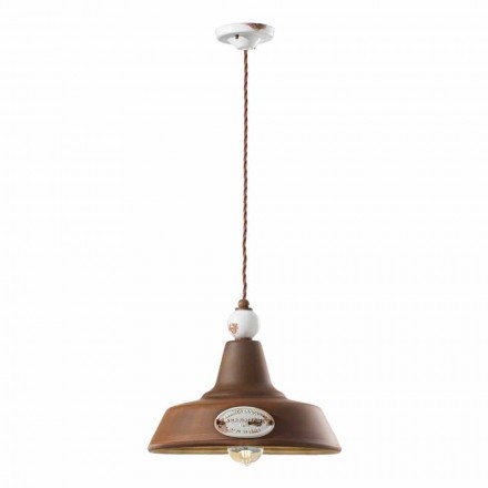 Lampada a sospensione in ferro anticato e ceramica Teresa Ferroluce Viadurini