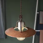 Lampada a Sospensione in Ferro e Ceramica Grezza Fatta a Mano - Bologna Viadurini
