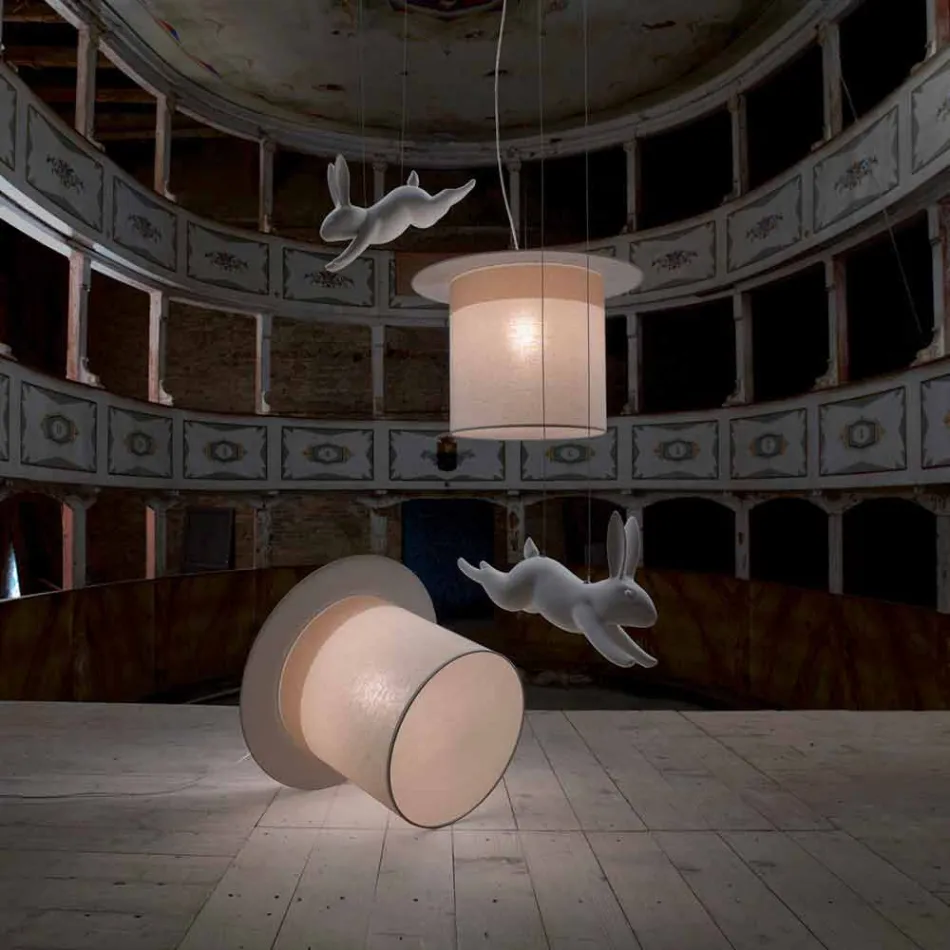 Lampada a Sospensione in Lino Bianco Design a Cilindro, Made in Italy - Magia Viadurini