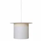 Lampada a Sospensione in Lino Bianco Design a Cilindro, Made in Italy - Magia Viadurini