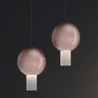 Lampada a Sospensione in Metallo con Cilindri in Vetro Canneté - Oris Viadurini