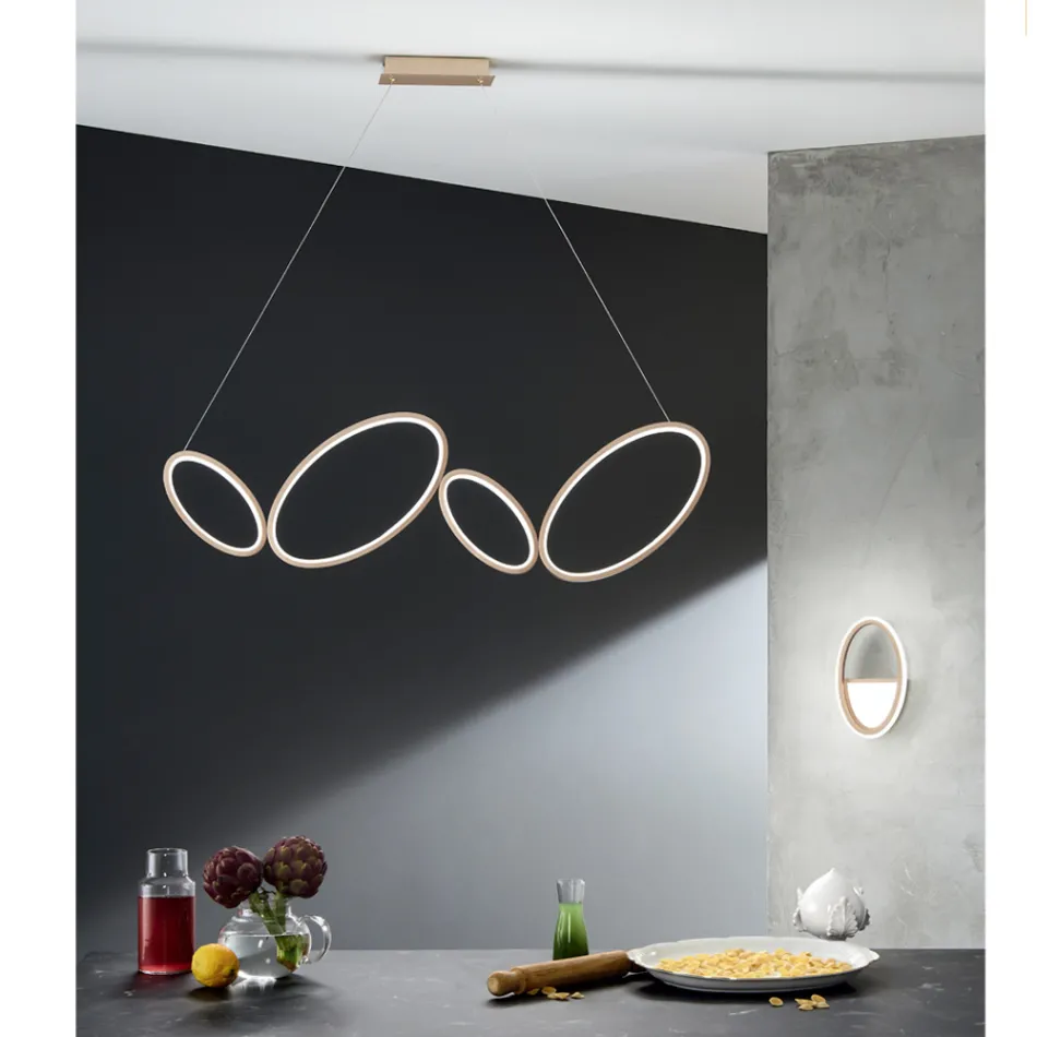 Lampada a Sospensione in Metallo Finitura Oro con LED Dimmerabile - Raiss Viadurini