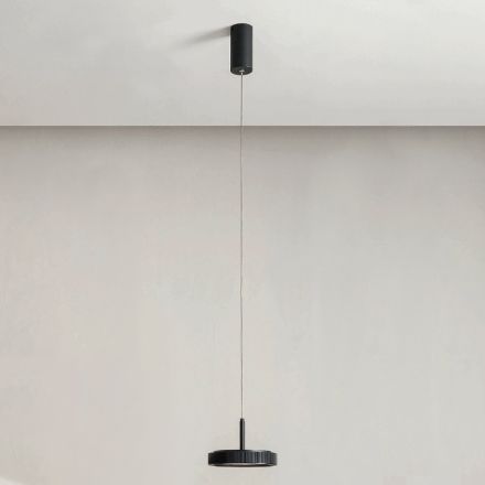 Lampada a Sospensione in Metallo Verniciato Color Nero e Luce LED - Carpino Viadurini
