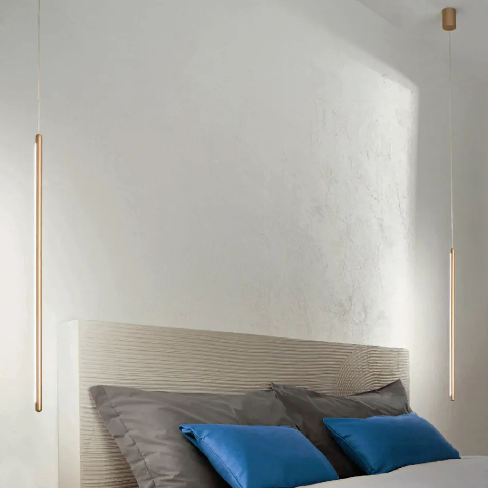 Lampada a Sospensione in Metallo Verniciato Oro con Cavetti Regolabili - Arancio Viadurini