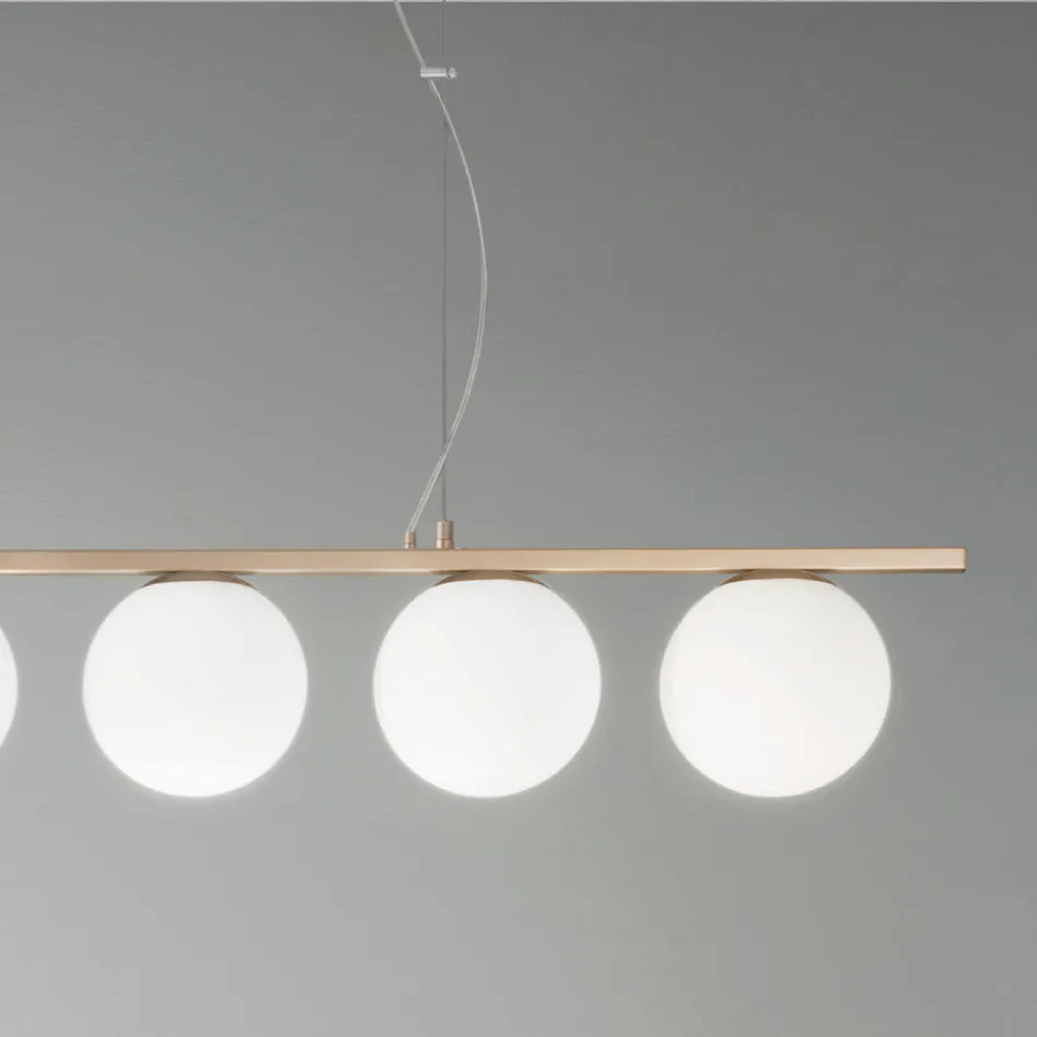 Lampada a Sospensione in Metallo Verniciato Oro e Vetro Soffiato - Birga Viadurini