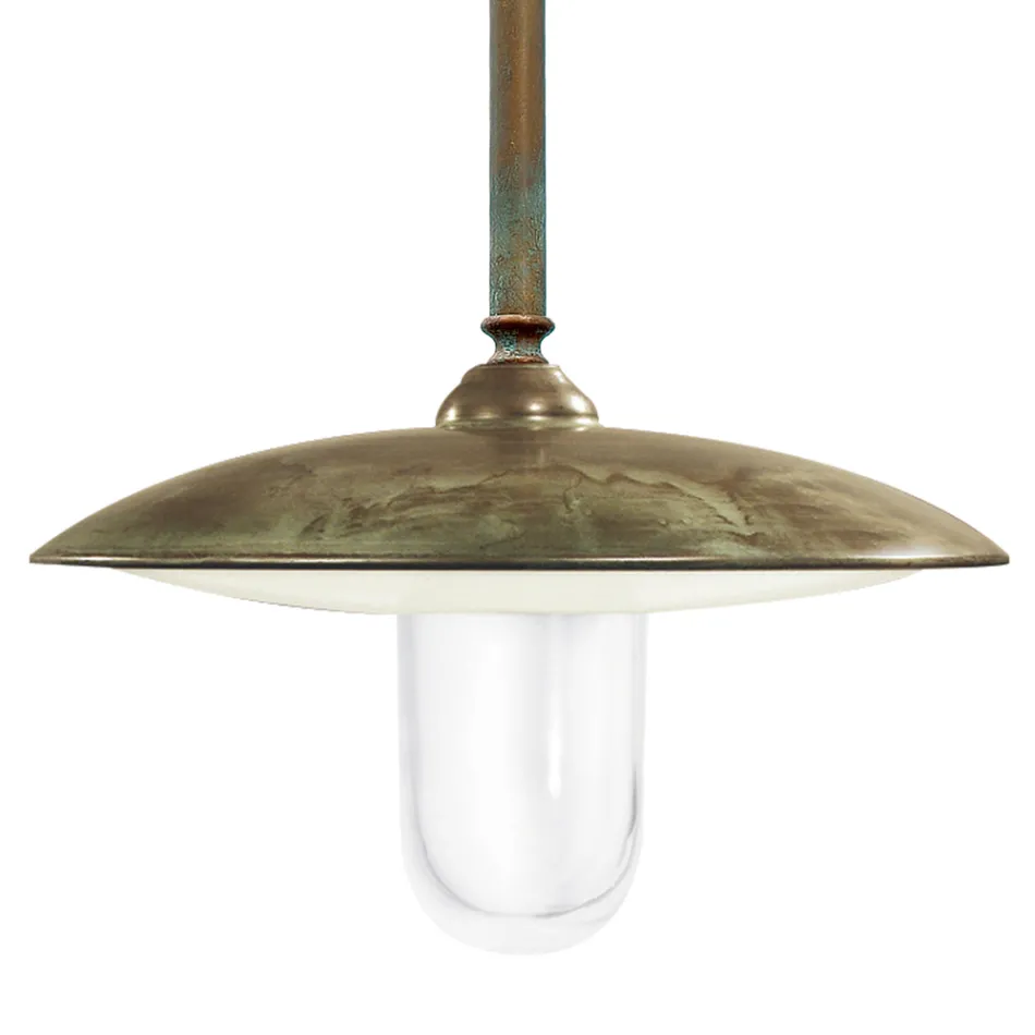 Lampada a Sospensione in Ottone, Vetro e IP44 Made in Italy - Drago Viadurini