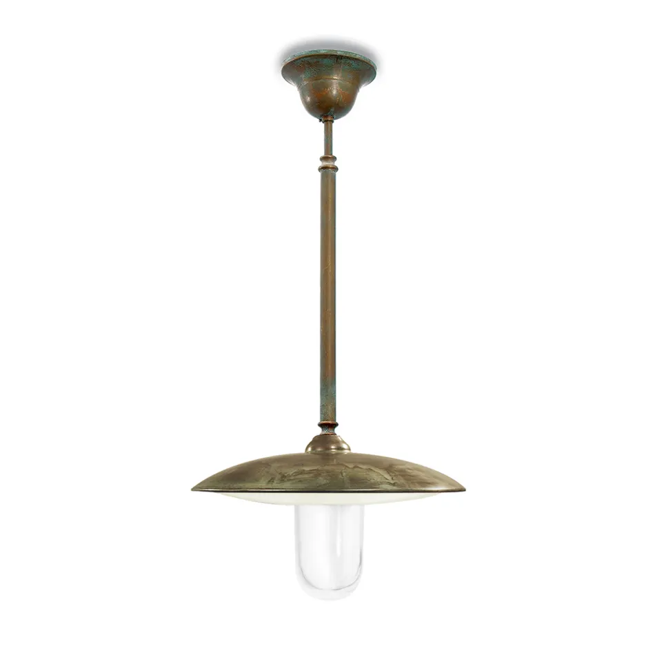 Lampada a Sospensione in Ottone, Vetro e IP44 Made in Italy - Drago Viadurini