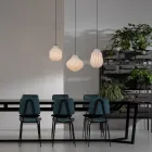 Lampada a Sospensione in Vetro Bianco in Filigrana Design a Punta - Caravan Viadurini