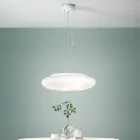 Lampada a Sospensione in Vetro Bianco Soffiato e Metallo Cromato - Ariana Viadurini