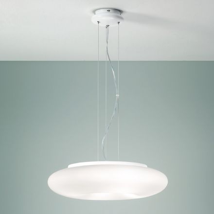 Lampada a Sospensione in Vetro Bianco Soffiato e Metallo Cromato - Ariana Viadurini