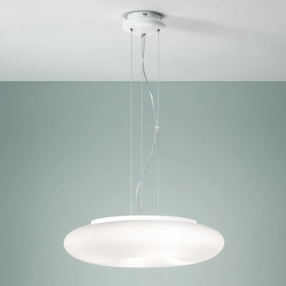 Lampada a Sospensione in Vetro Bianco Soffiato e Metallo Cromato - Ariana Viadurini