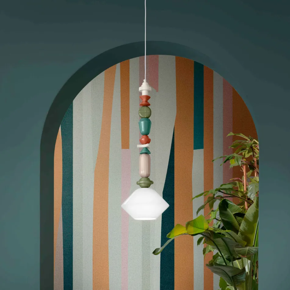 Lampada a Sospensione in Vetro e Ceramica Colorata Made in Italy - Lariat Viadurini