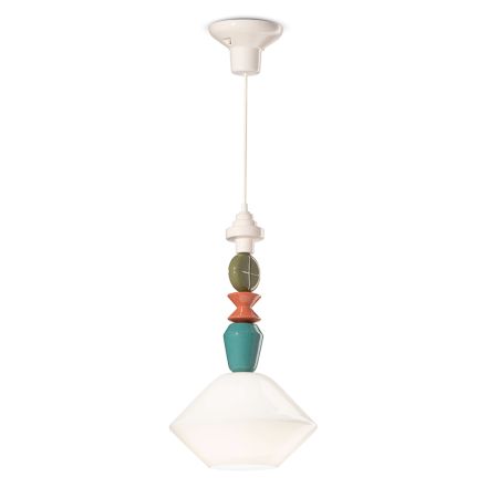 Lampada a Sospensione in Vetro e Ceramica Colorata Made in Italy - Lariat Viadurini