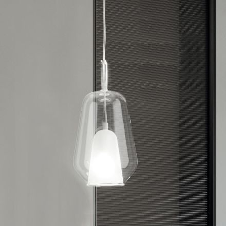 Lampada a Sospensione in Vetro e Filo Trasparente Made in Italy - Trilly Viadurini