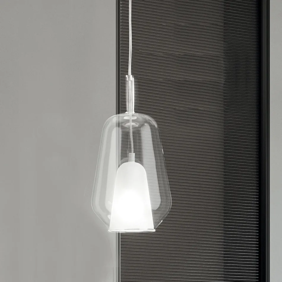 Lampada a Sospensione in Vetro e Filo Trasparente Made in Italy - Trilly Viadurini