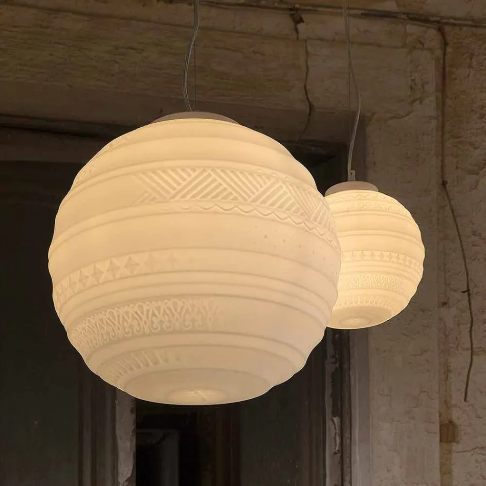 Lampada a Sospensione in Vetro Satinato Bianco in 2 Dimensioni di Design - Morse Viadurini
