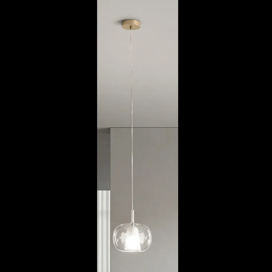 Lampada a Sospensione in Vetro Soffiato a Doppio Strato Made in Italy - Trilly  Viadurini