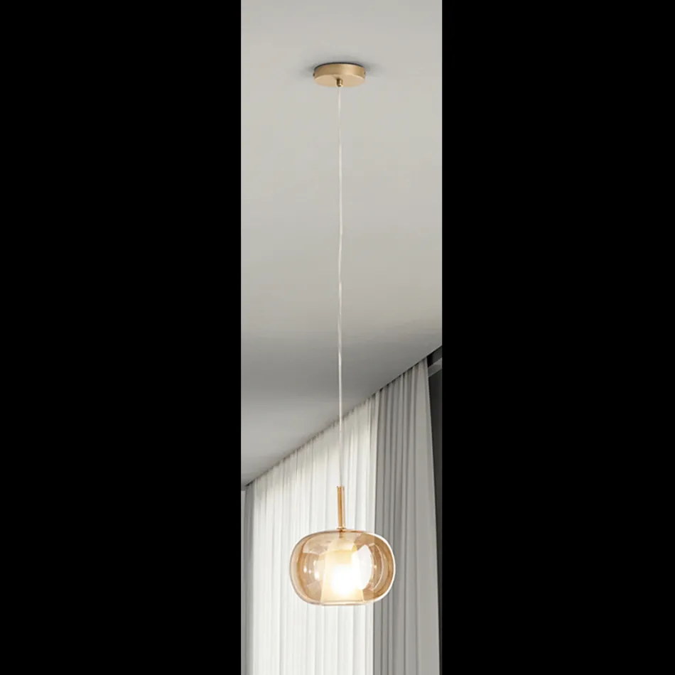 Lampada a Sospensione in Vetro Soffiato a Doppio Strato Made in Italy - Trilly  Viadurini