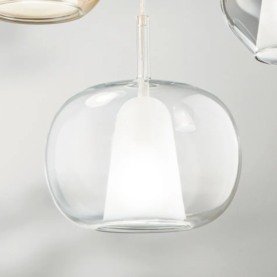 Lampada a Sospensione in Vetro Soffiato a Doppio Strato Made in Italy - Trilly  Viadurini
