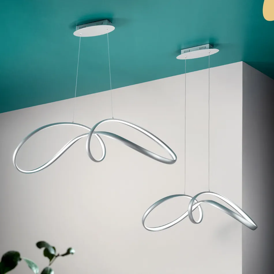 Lampada a Sospensione Led in Metallo Argento, 2 Misure Design Moderno - Lumino Viadurini