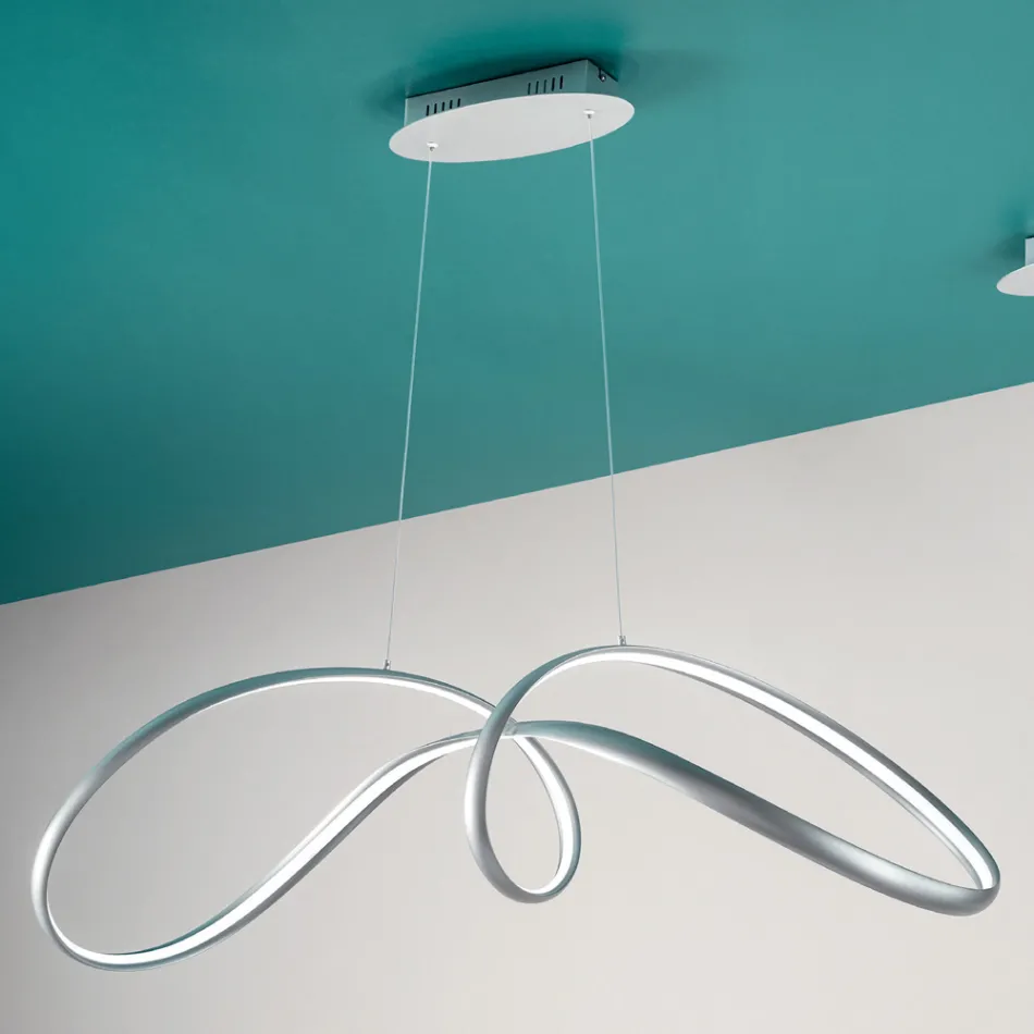 Lampada a Sospensione Led in Metallo Argento, 2 Misure Design Moderno - Lumino Viadurini