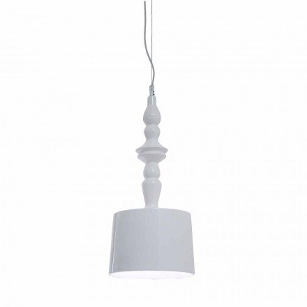 Lampada a Sospensione Paralume Corto in Ceramica Bianca Lucida Design - Cadabra Viadurini