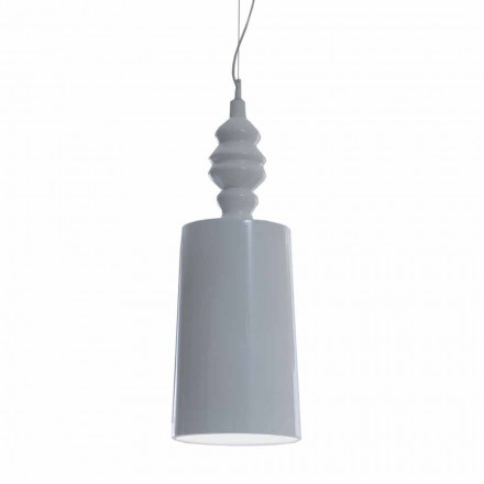 Lampada a Sospensione Paralume in Ceramica Bianco Lucido di Design - Cadabra Viadurini