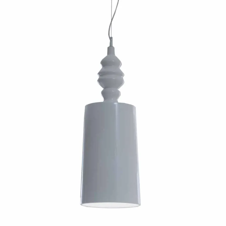 Lampada a Sospensione Paralume in Ceramica Bianco Lucido di Design - Cadabra Viadurini