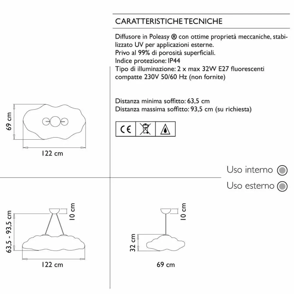 Lampada a Sospensione per Esterno Design a Nuvola in Plastica - Nefos by Myyour Viadurini