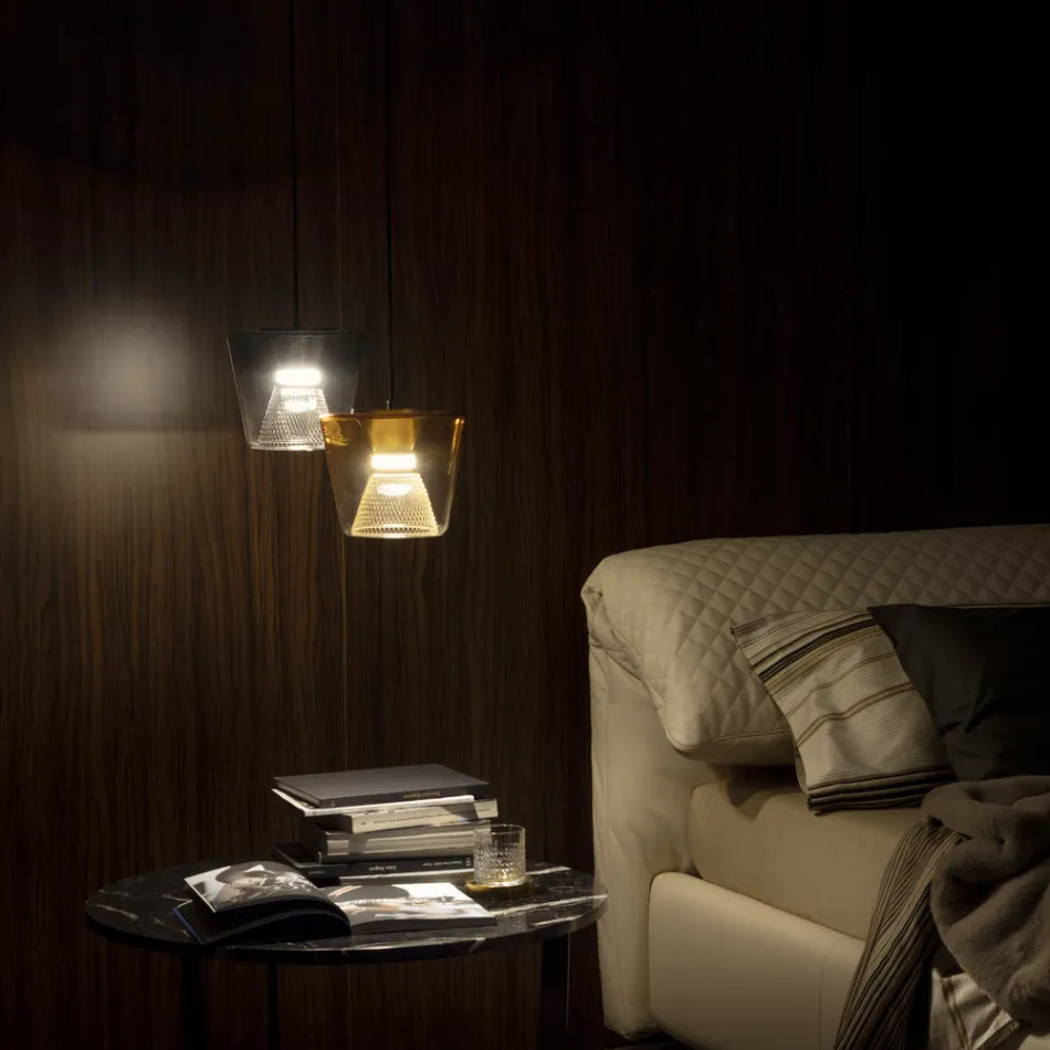 Lampada a Sospensione realizzata in Metallo e Vetro Made in Italy - Think Viadurini