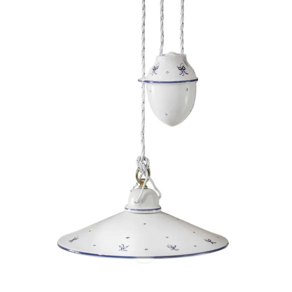 Lampada a Sospensione Saliscendi in Ceramica Decorata 2 Misure - Asti Viadurini