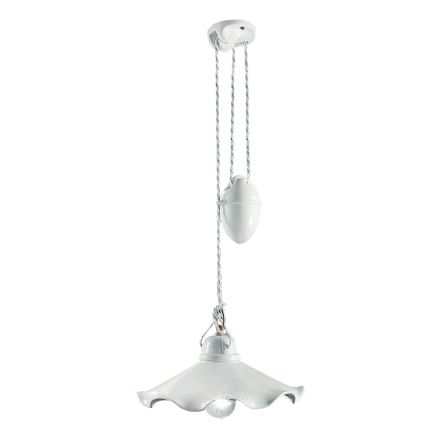 Lampada a Sospensione Saliscendi in Ceramica Lucida Ondulata - Belluno Viadurini