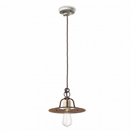 Lampada a sospensione vintage in ceramica e metallo Janice Ferroluce Viadurini