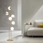 Lampada a Terra con LED in Metallo Verniciato Color Oro e Vetro Soffiato - Ailanto Viadurini