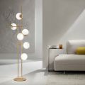 Lampada a Terra con LED in Metallo Verniciato Color Oro e Vetro Soffiato - Ailanto