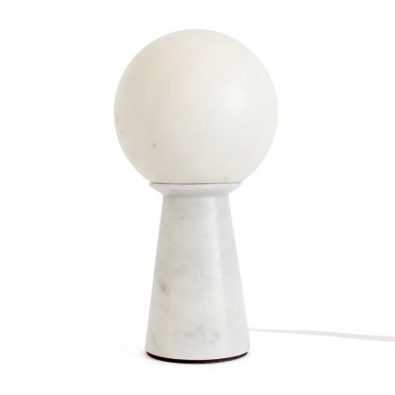 Lampada Conica con Sfera Bianca e Base in Marmo Made in Italy - Tobio Viadurini