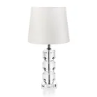 Lampada da Appoggio Base in Cristallo e Paralume Cilindrico in Tessuto - Crocca Viadurini