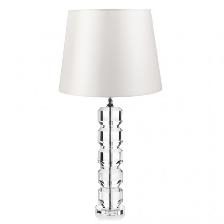 Lampada da Appoggio Base in Cristallo e Paralume Cilindrico in Tessuto - Crocca Viadurini