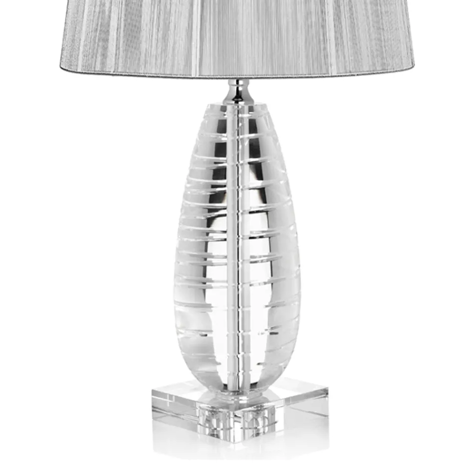 Lampada da Appoggio Classica in Cristallo e Paralume Quadrato di Lusso - Squilla Viadurini