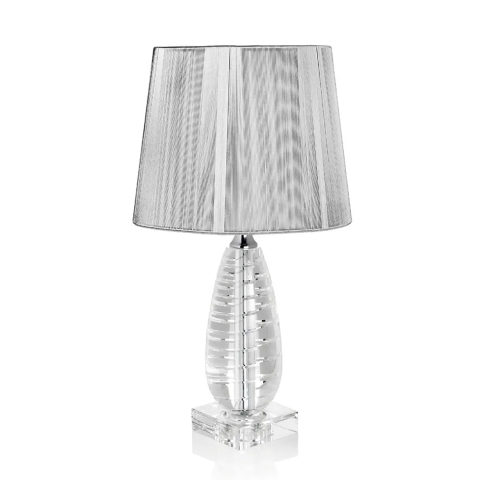 Lampada da Appoggio Classica in Cristallo e Paralume Quadrato di Lusso - Squilla Viadurini
