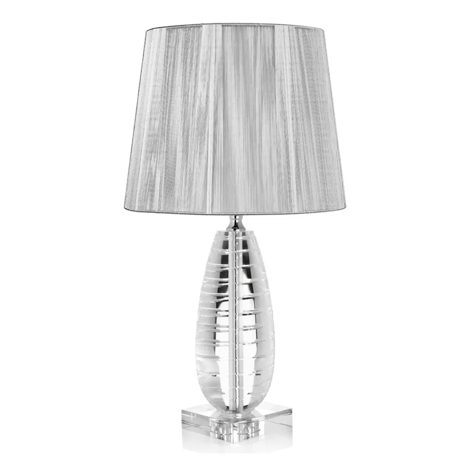 Lampada da Appoggio Classica in Cristallo e Paralume Quadrato di Lusso - Squilla Viadurini