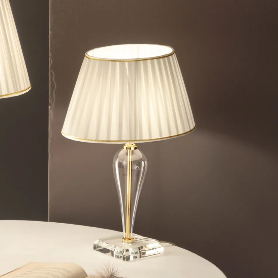 Lampada da Appoggio Classica in Vetro a Mano Italiano e Paralume - Rapallo Viadurini