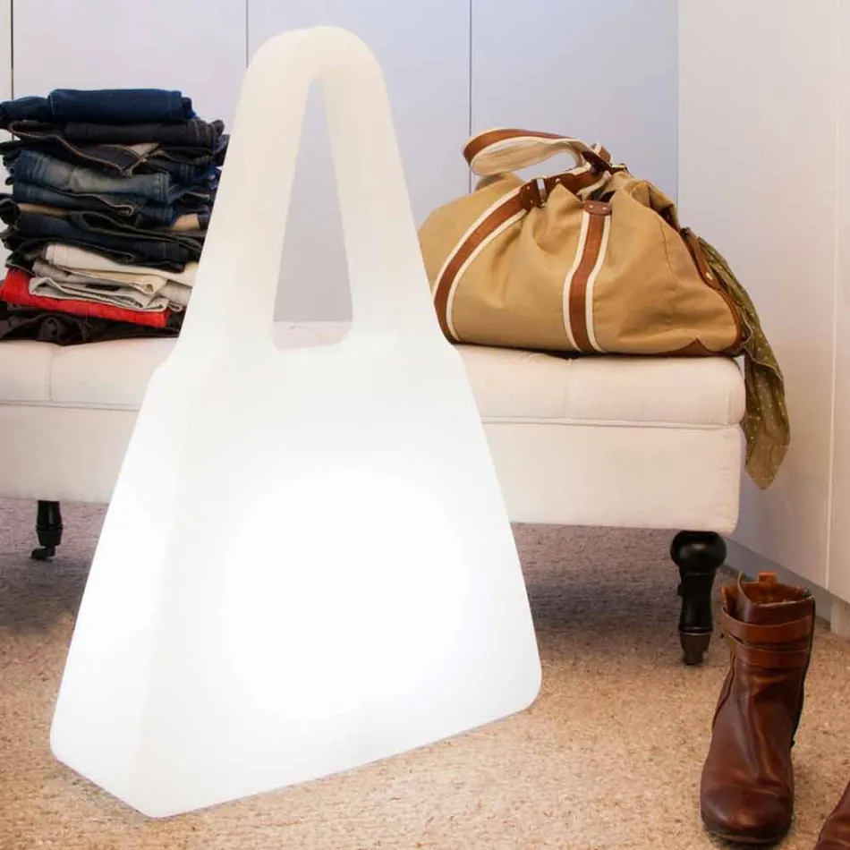 Lampada da Appoggio in Plastica Bianca di Design Moderno da Interno - Borsastar Viadurini